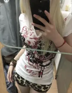 パンク原宿グラフィック VネックY2k グランジトップゴシック半袖ストリート