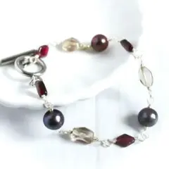 天然石のブレスレット◇淡水パール・ガーネット・スモーキークォーツ◇メルカリ便