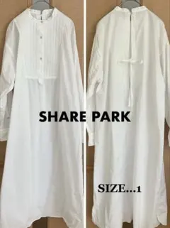 【美品】SHARE PARK 洗えるドレスシャツワンピース　バックスリット　白Mのサムネイル