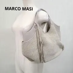 美品】MARCO MASI カゴトート ラフィア×レザー ホワイト メッシュ
