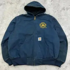 カーハート　USA製　両面プリント　アクティブジャケット　古着　ネイビー　L
