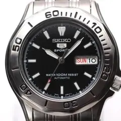 希少 SEIKO5 SPORTS 自動巻き メンズ 腕時計 裏スケ 黒文字盤