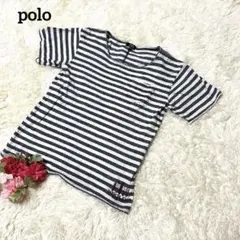 polo ボーダー　総柄　半袖コットンテーシャツ 刺繍ロゴ M