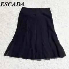 美品 ESCADA プリーツひざ丈スカート 34 ブラック
