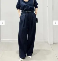 バレルレッグスラックス(丈標準70.0～74.0cm) GU ネイビーストライプ