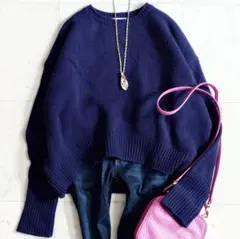 美品✨ジプソフィア Gypsophila ウール100％ ゆったりネイビーニット