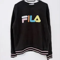 FILA フィラ スウェット トレーナー M 黒 マルチカラービッグロゴ リブ