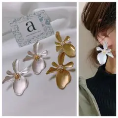 2166-2 シルバー☺︎変形フラワーの大ぶりピアス☺︎
