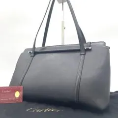 【美品】カルティエ　カボション　ハンドバッグ　シルバー金具　レザー　ブラックのサムネイル