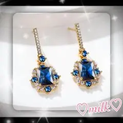 ピアス 綺麗 キラキラ スクエア ドロップ アクセサリー 結婚式 青 ブルー