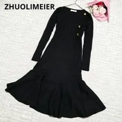 ZHUOLIMEIER ジュオリメイアー ニットワンピース ブラック 膝丈 秋冬