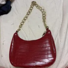 ZARA クロコ型押し チェーンショルダーバッグ レッド