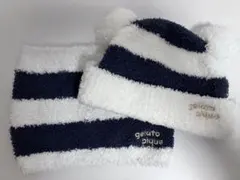 gelato pique ジェラピケネイビーとホワイトのクマ帽子腹巻セット