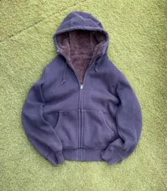 00s OLD UNIQLO ボア　ジップパーカー　短丈y2k フェード　ナス紺