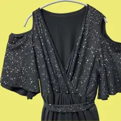 肩出し カシュクール オールインワン サロペット ワイドパンツXL 大きいサイズ