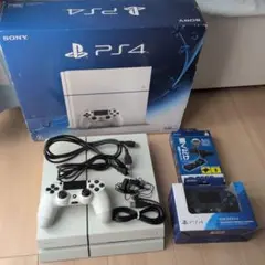【中古】PS4 500GB ホワイト箱あり +コントローラ　充電スタンド付き