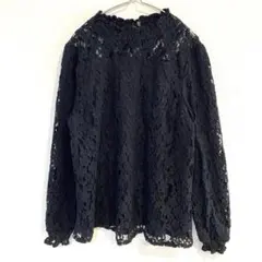 【ノアール】総レースブラウス モックネック 首元透け感 長袖 綿混 サイズ1