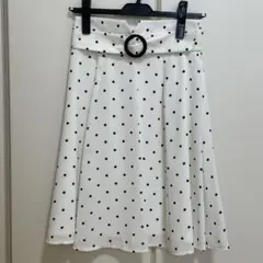 ミッシュマッシュ ドット柄フレアスカート 白 S