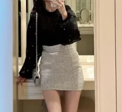 GRL インパン裏地付きスパンコールツイードミニスカート dk1254