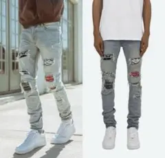 mnml スキニーデニム ライトブルー ダメージ加工X214 ブルーデニム 32