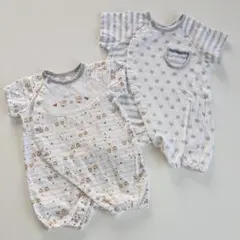 ストライプと星柄・クマ柄のロンパース2点セット 春夏 シンプル