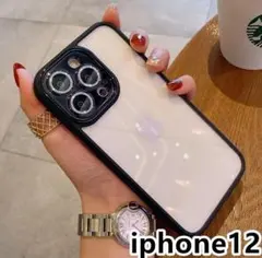 iphone12ケース 　ラインストン　ブラック　閃占