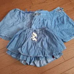 美品140デニム調ショートパンツキュロットまとめ売りセット140