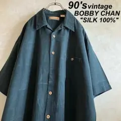 古着 90's BOBBY CHAN シルク100% オープンカラーシャツ黒XL