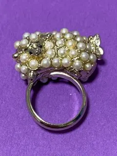 未使用　ANNA SUI ヒツジのリング　パール装飾　フリーサイズ