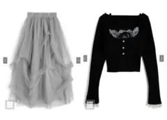 GRL 森香澄 フレアロングスカート レースカーディガン 2点セット