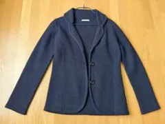 テーラードジャケット ネイビー暖かいウール100%ニットジャケット＊フリーサイズ