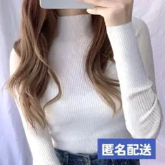 ILLIT ハイネックリブニットトップス L オフホワイト GRL k8682w