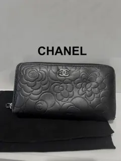 美品CHANEL カメリア 三つ折り財布 ブラック - メルカリ
