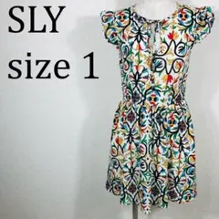美品 スライ SLY 膝丈 ワンピース フリル アート柄 S【264】