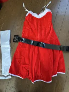 サンタドレス 赤 フリース ベルト 手袋付き