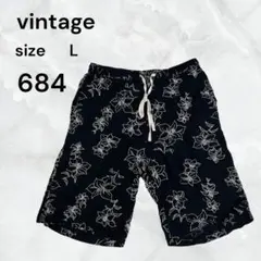 vintage 花柄 ショートパンツ ブラック Lサイズ　半ズボン　総柄　古着のサムネイル