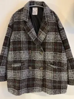 【AS KNOW AS】ピーコート ブークレチェックミドルコート ブラック