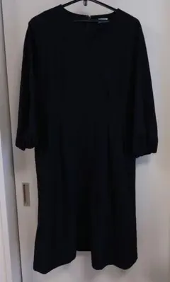 組曲　ネイビー 九分袖 丸襟 Vカットワンピース(ＸＬサイズ)