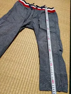 【送料無料】グレー ストライプ ウエストバンド Lサイズ ショートパンツ