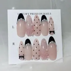 リボン×ドット フレンチネイル⟡.* 量産型 フレンチガーリー