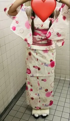 浴衣＆帯セット(ピンク×ホワイト)