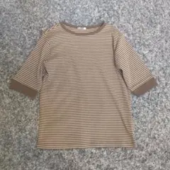 しまむら　田中里奈さんmysaブラウン系ストライプ 半袖Tシャツ