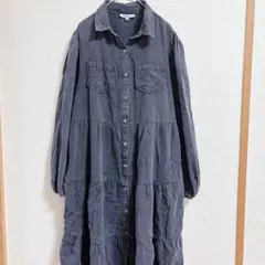 Polagram ティアード シャツ ワンピース ロング デニム風 グレー M
