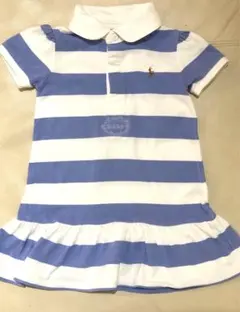 ラルフローレン　フリルワンピース 青白ストライプ