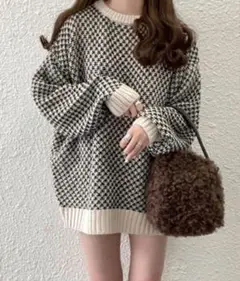GRL 配色リンクス柄ビッグニットトップス[fo1443]