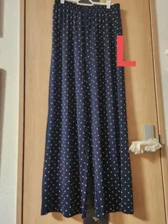 Lサイズ　しまむら　L'espoir　レスポワール　紺×白　ドット柄ワイドパンツ