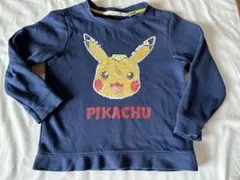 H&M ポケモン ピカチュウ スパンコール トレーナー 紺色