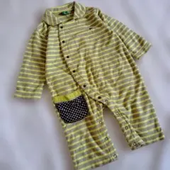 美品☆ラグマート 襟付きストライプロンパース 70cm 黄×茶