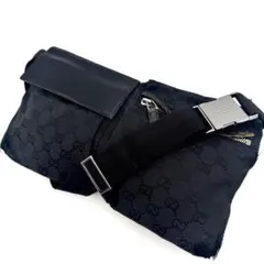 美品】GUCCI ボディバッグ ウエストポーチ GG キャンバス ブラック