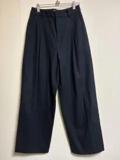 UNIQLO ブラッシュドジャージータック ワイドパンツ　ネイビー　M